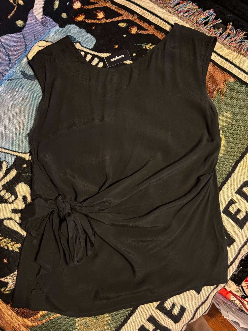 Express Black Sleeveless Side-Tie Blouse